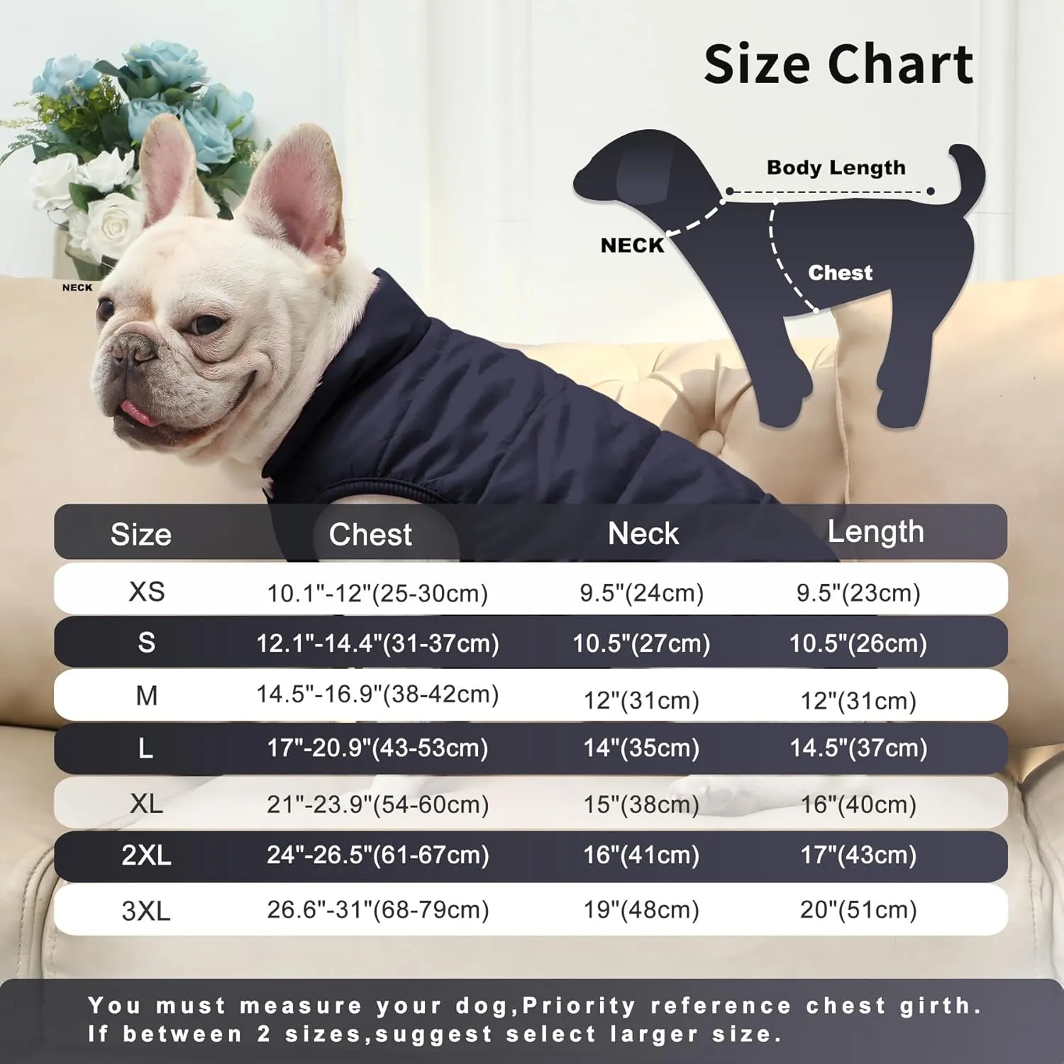 2 Layers Fleece Lined Warm Dog Jacket for Puppy Winter Cold Weather,Soft Windproof Small Dog Coat,Blue M