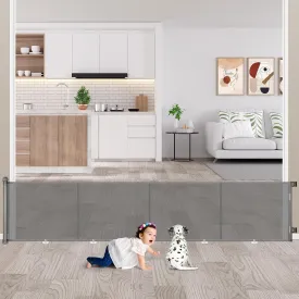 200inches Retractable Baby Gates Extra Wide, 34" Tall Extra Large Openings Baby Gates for Doorways, Upgraded Retractable Dog Gate for Stairs, One-Handed Operation, Built-in Reinforce Strip (Grey)