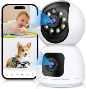 2K Dual Lens Indoor Security Camera, 2.4GHz WiFi Indoor Camera for Home Security, Baby/Pet Camera Indoor with Night Vision, Motion Detection, Two-Way Audio, Siren, Cloud & SD Card Storage