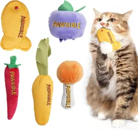 5 Pack Catnip Toys for Indoor Cats, 100% Pure Organic Catnip Filled with No Cotton, Teething Kicker Chew Toys for Kittens & Cats (Food Shape)