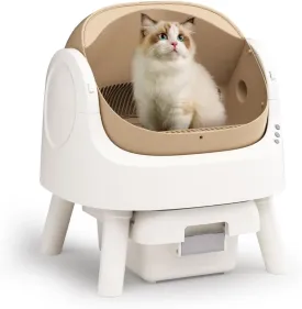 Autoscooper 11 Self-Cleaning Automatic Cat Litter Box, with Open-Top Design, Included Safety Sensor and 10L Large Waste Bin, with Trash Bags and Litter Mat, Coffee Brown