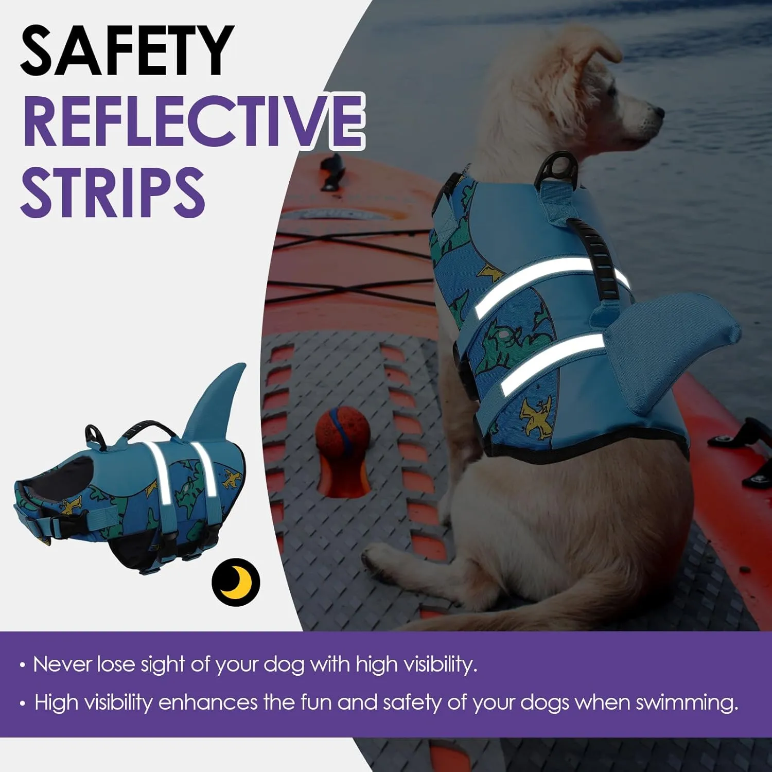 Bess Bridal Dog Life Jacket - Shark Life Vest for Swimming Boating - Reflective Lifejacket Swimsuit for Small Medium Large Dogs - High Buoyancy Lifesaver Preserver with Rescue Handle, Blue Dinosaur M