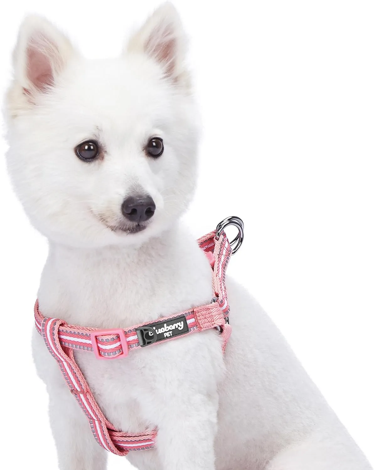 Blueberry Pet 5 Colors Step-in 3M Reflective Multi-Colored Stripe Padded Dog Harness, Chest Girth 16.5" - 21.5", Pink & White, Small, Adjustable Harnesses for Dogs