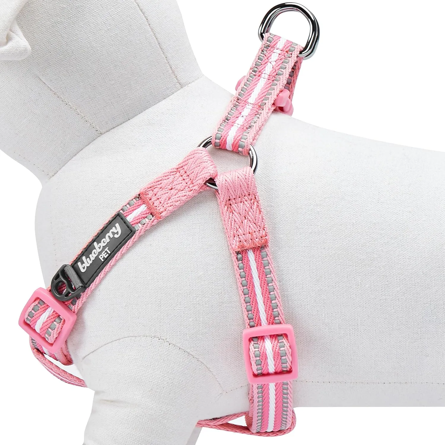 Blueberry Pet 5 Colors Step-in 3M Reflective Multi-Colored Stripe Padded Dog Harness, Chest Girth 16.5" - 21.5", Pink & White, Small, Adjustable Harnesses for Dogs