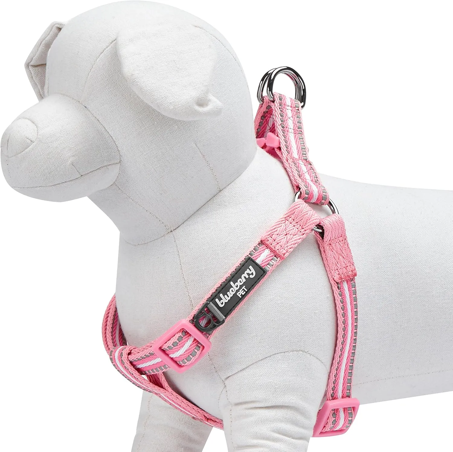 Blueberry Pet 5 Colors Step-in 3M Reflective Multi-Colored Stripe Padded Dog Harness, Chest Girth 16.5" - 21.5", Pink & White, Small, Adjustable Harnesses for Dogs