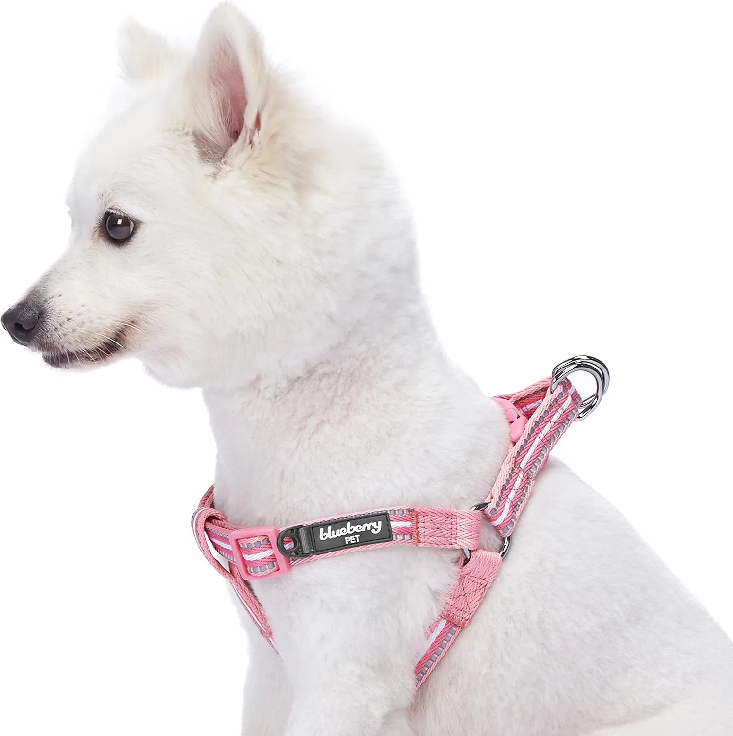 Blueberry Pet 5 Colors Step-in 3M Reflective Multi-Colored Stripe Padded Dog Harness, Chest Girth 16.5" - 21.5", Pink & White, Small, Adjustable Harnesses for Dogs