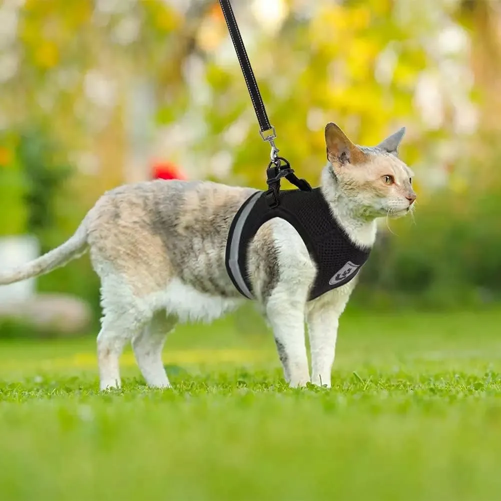 Breathable Cat Harness and Leash Escape Proof Pet Clothes Kitten Puppy Dogs Vest Adjustable Easy Control Reflective Cat Harness (Black, XL)