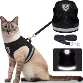 Breathable Cat Harness and Leash Escape Proof Pet Clothes Kitten Puppy Dogs Vest Adjustable Easy Control Reflective Cat Harness (Black, XL)