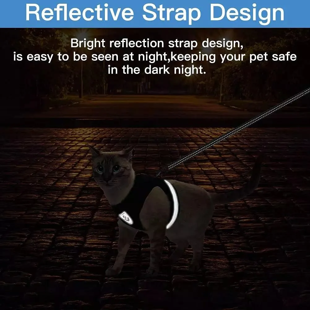 Breathable Cat Harness and Leash Escape Proof Pet Clothes Kitten Puppy Dogs Vest Adjustable Easy Control Reflective Cat Harness (Black, XL)