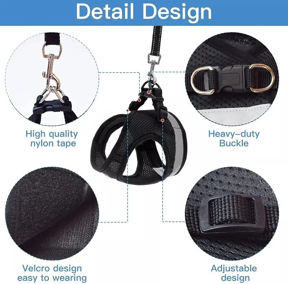 Breathable Cat Harness and Leash Escape Proof Pet Clothes Kitten Puppy Dogs Vest Adjustable Easy Control Reflective Cat Harness (Black, XL)