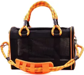 Buddy's Best Airline Approved Pet Carrier  Black & Orange Heavy Duty, Fits Under Seat, TSA Compliant, Ventilated Mesh Design w/Waterproof Base & Reflective Safety Strips