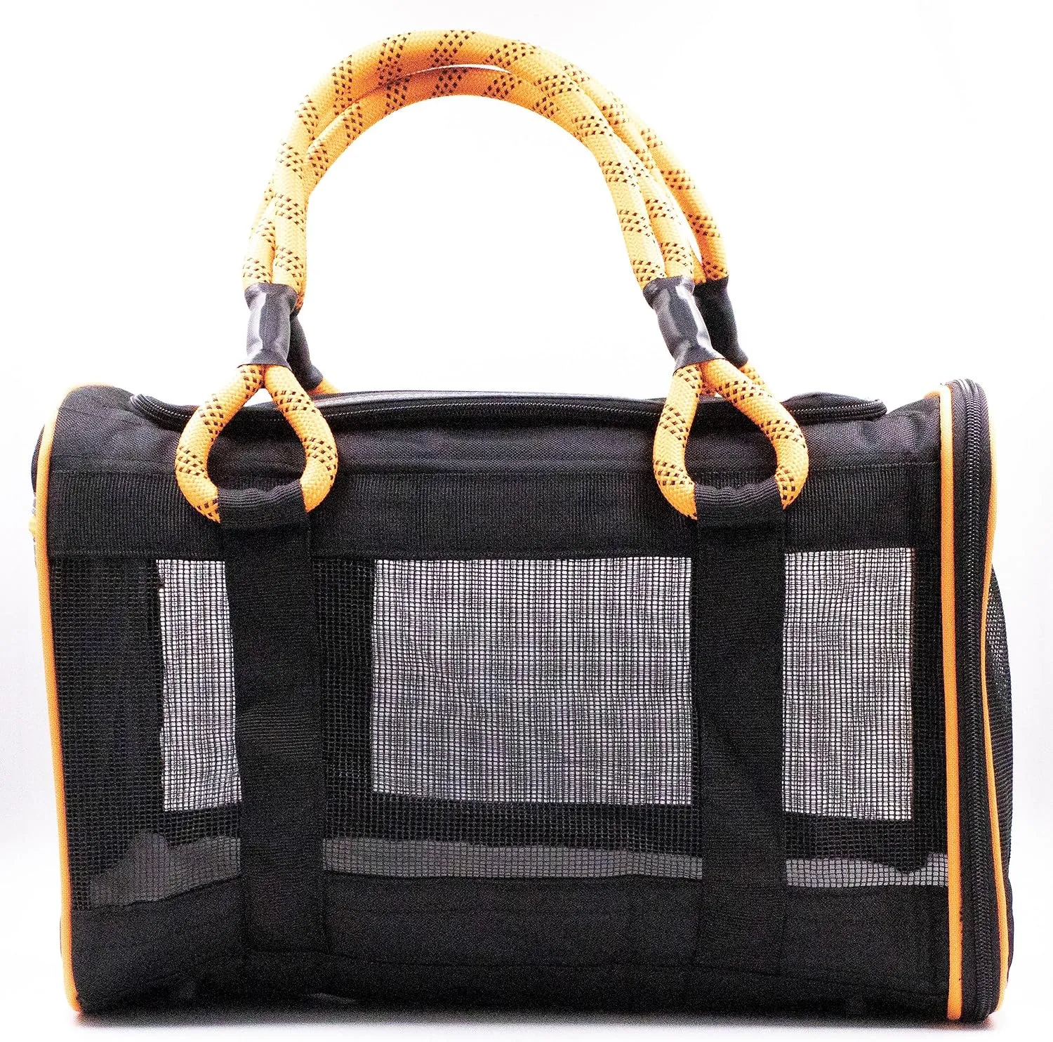 Buddy's Best Airline Approved Pet Carrier  Black & Orange Heavy Duty, Fits Under Seat, TSA Compliant, Ventilated Mesh Design w/Waterproof Base & Reflective Safety Strips