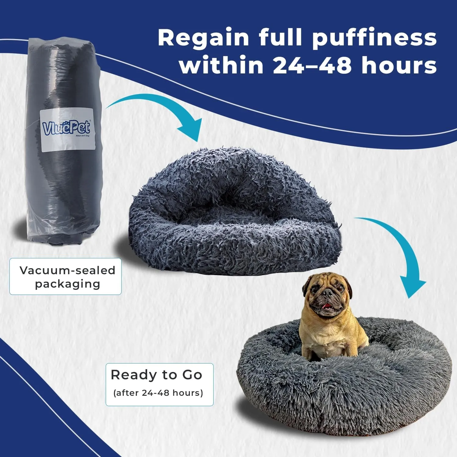 Calming Pet Bed - Round Fluppy Washable Small Bed for Dogs - Non-Slip Bottom, Faux Fur Cat Bed, Grey