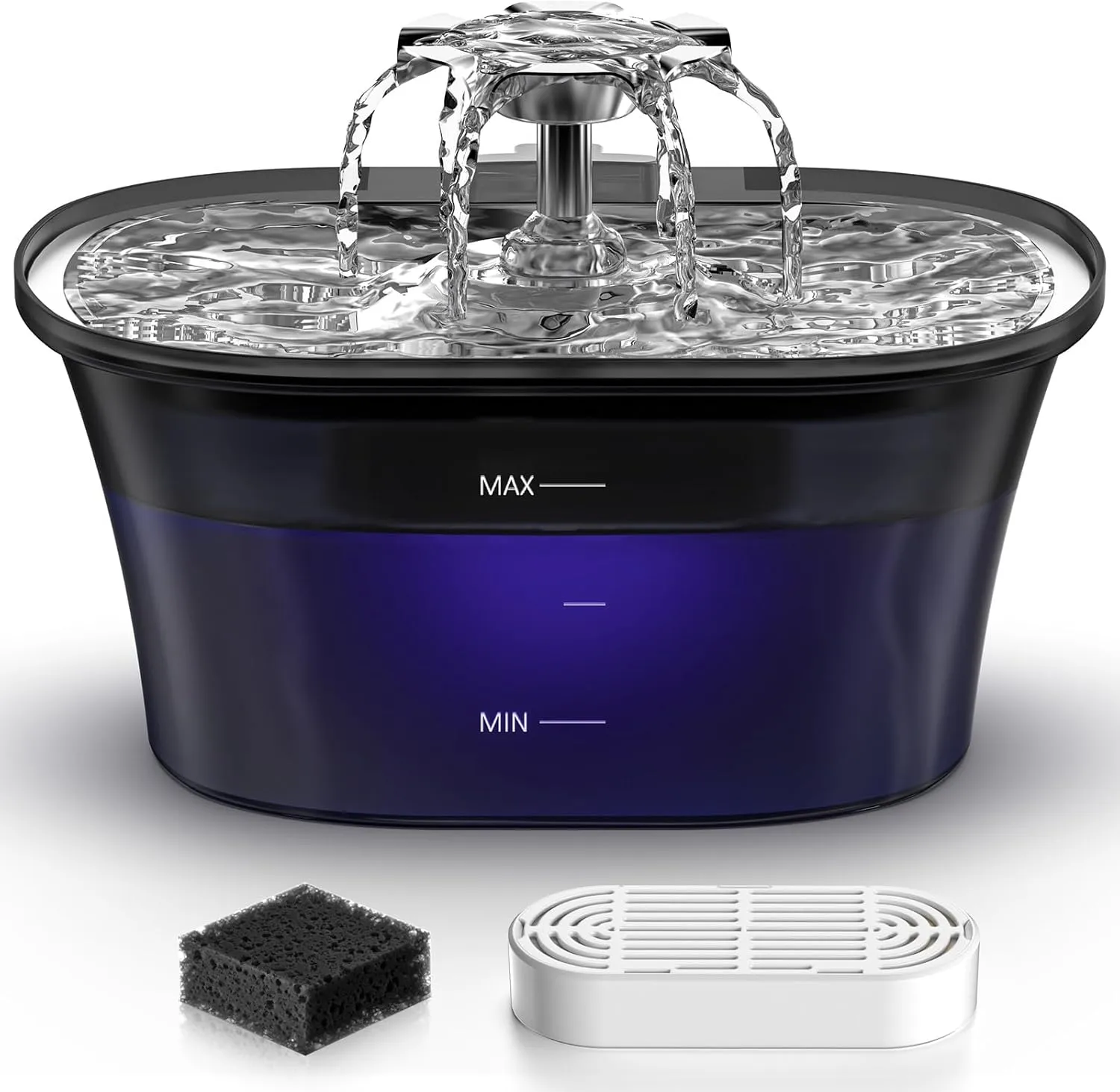 Cat Water Fountain - Recant Cat Fountain 2.5L/84oz Automatic Pet Fountain with Stainless Steel Lid, Dog Water Dispenser with Replacement Filters for Cats Dogs Multiple Pets (Black, Large)