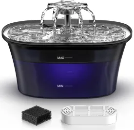 Cat Water Fountain - Recant Cat Fountain 2.5L/84oz Automatic Pet Fountain with Stainless Steel Lid, Dog Water Dispenser with Replacement Filters for Cats Dogs Multiple Pets (Black, Large)