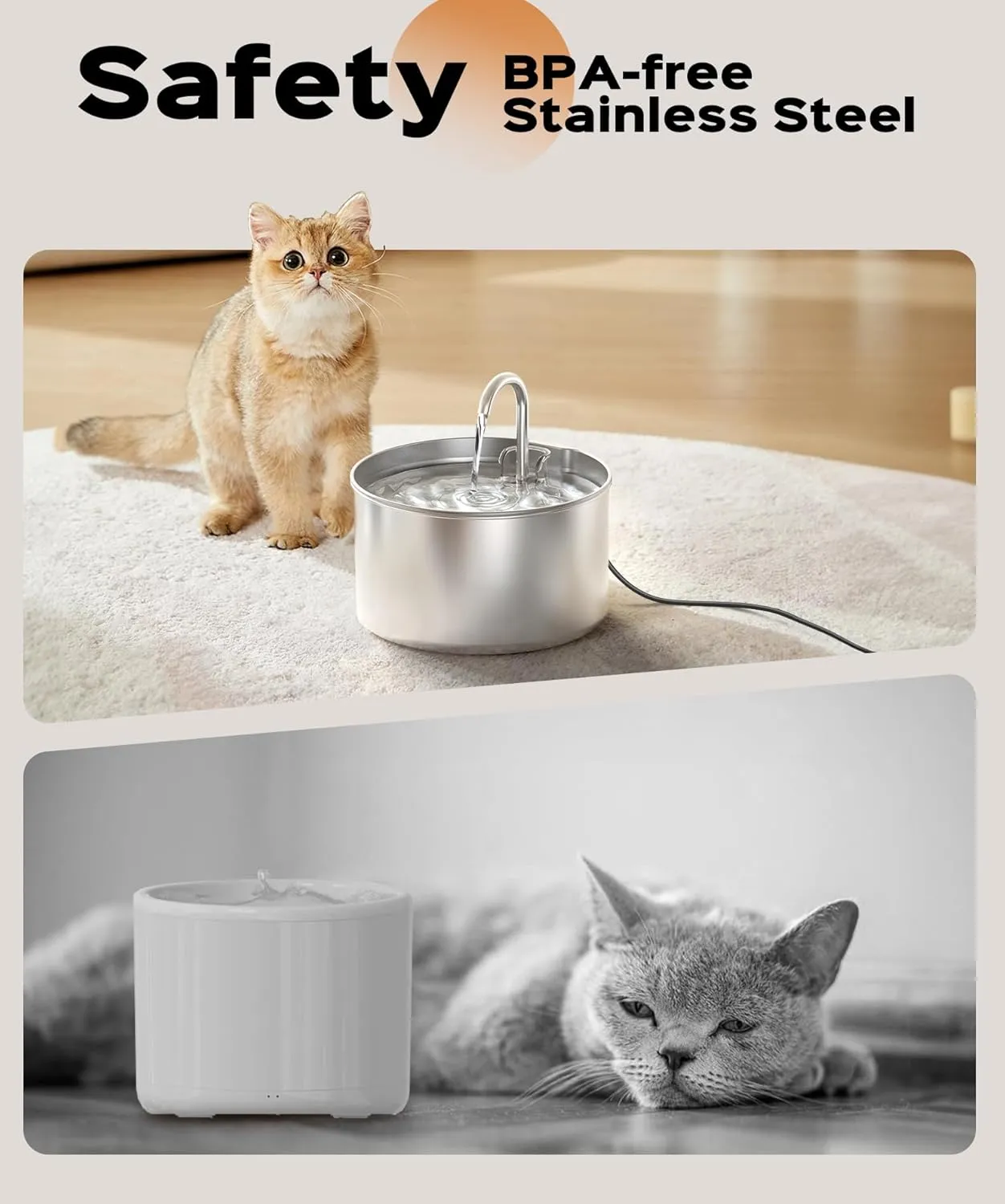 Cat Water Fountain Stainless Steel   8 filters   8 Sponges - Pet Water Fountains Faucet Metal Automatic Cat/Dog Waterer Bowls Pets Watering Running Bottle Water Dispenser for Drinking Ultra Quiet Pump