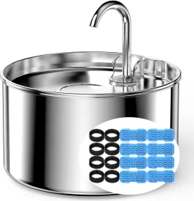 Cat Water Fountain Stainless Steel   8 filters   8 Sponges - Pet Water Fountains Faucet Metal Automatic Cat/Dog Waterer Bowls Pets Watering Running Bottle Water Dispenser for Drinking Ultra Quiet Pump