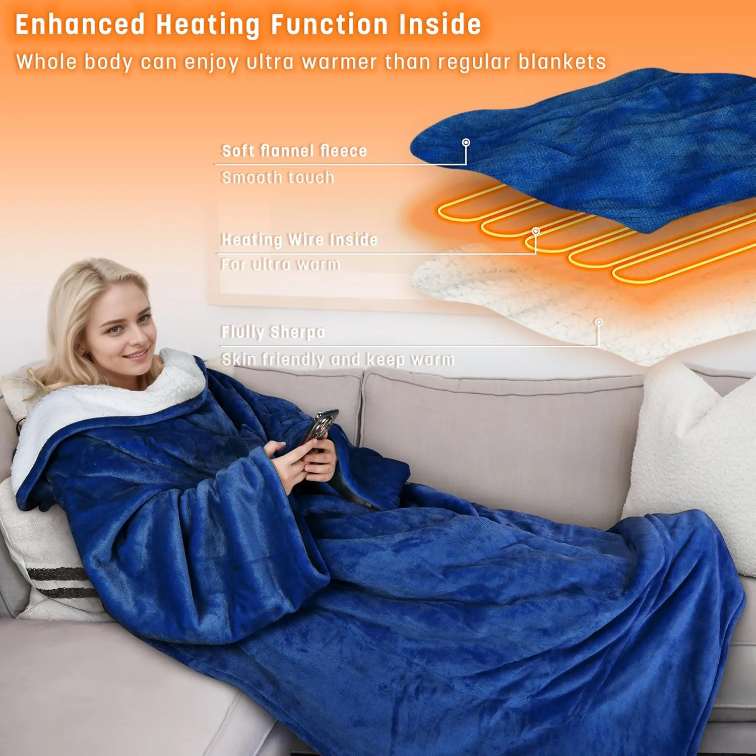 Catalonia Heated Blanket with Sleeves, Electric Snuggle Blanket for Women Men, Wearable Wired Heating Throw Blanket with 5 Heating Levels, Valentine's Day Gift for Her