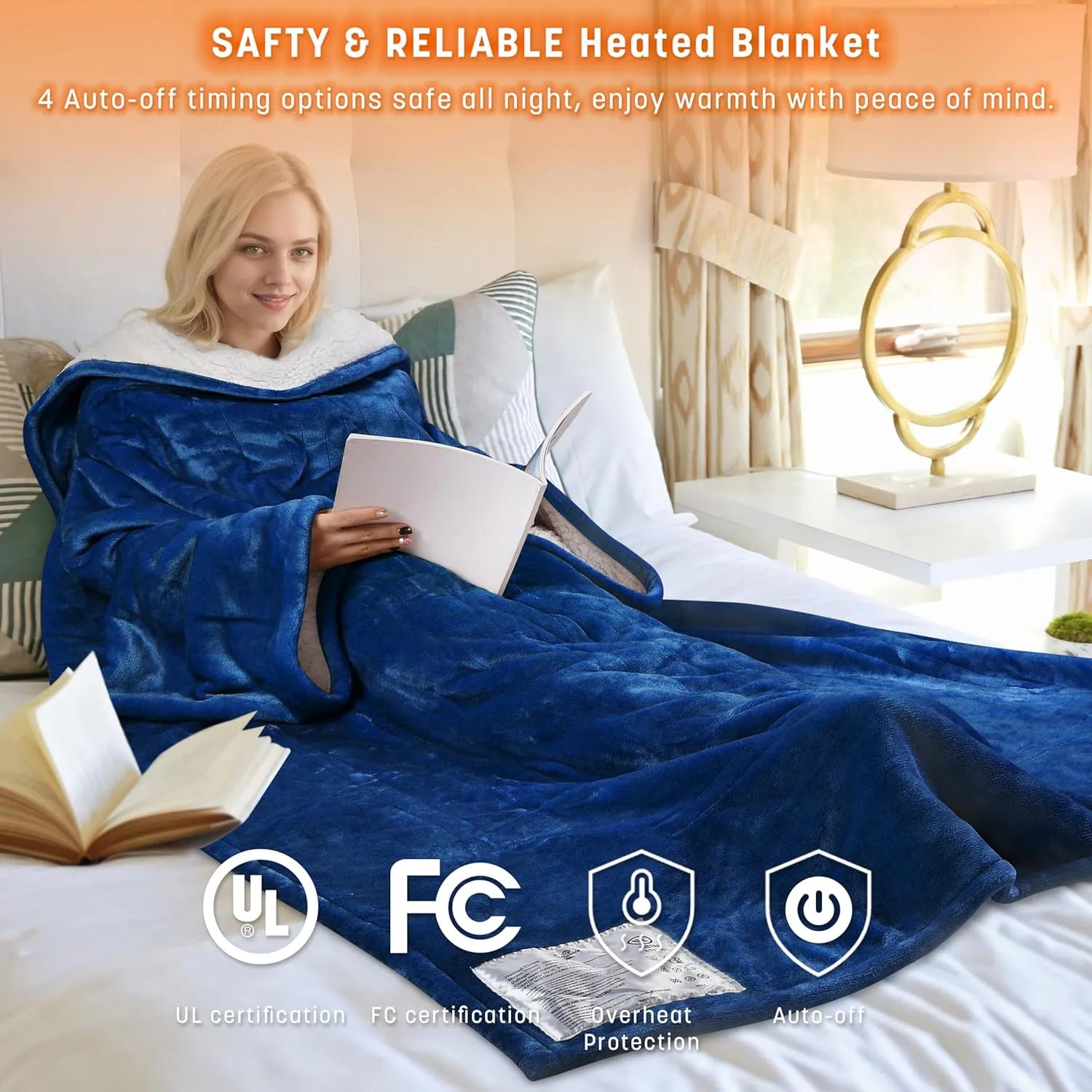 Catalonia Heated Blanket with Sleeves, Electric Snuggle Blanket for Women Men, Wearable Wired Heating Throw Blanket with 5 Heating Levels, Valentine's Day Gift for Her