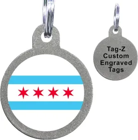 Chicago Flag Pet ID Tag, Custom Printed and Laser Engraved Circle Shape