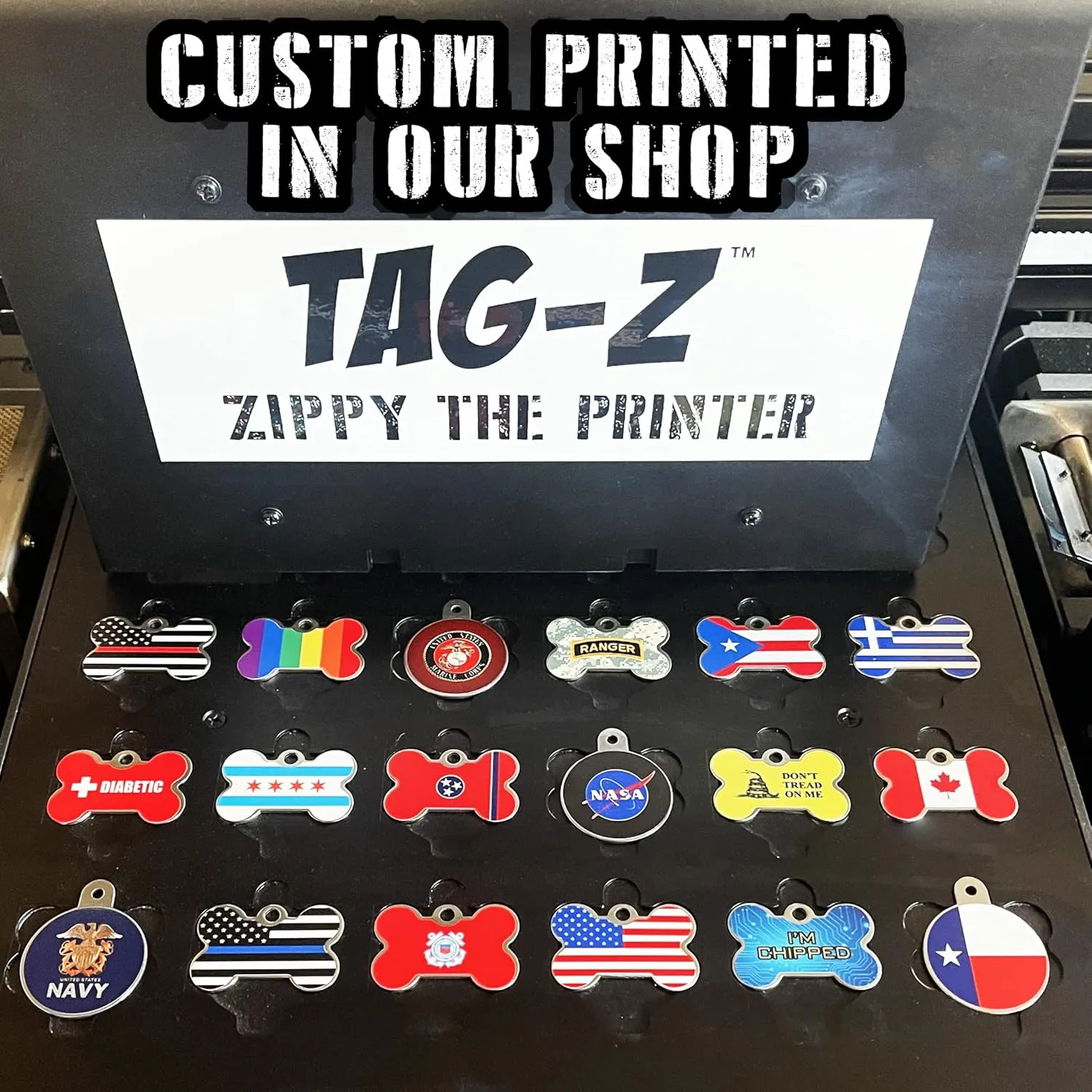 Chicago Flag Pet ID Tag, Custom Printed and Laser Engraved Circle Shape