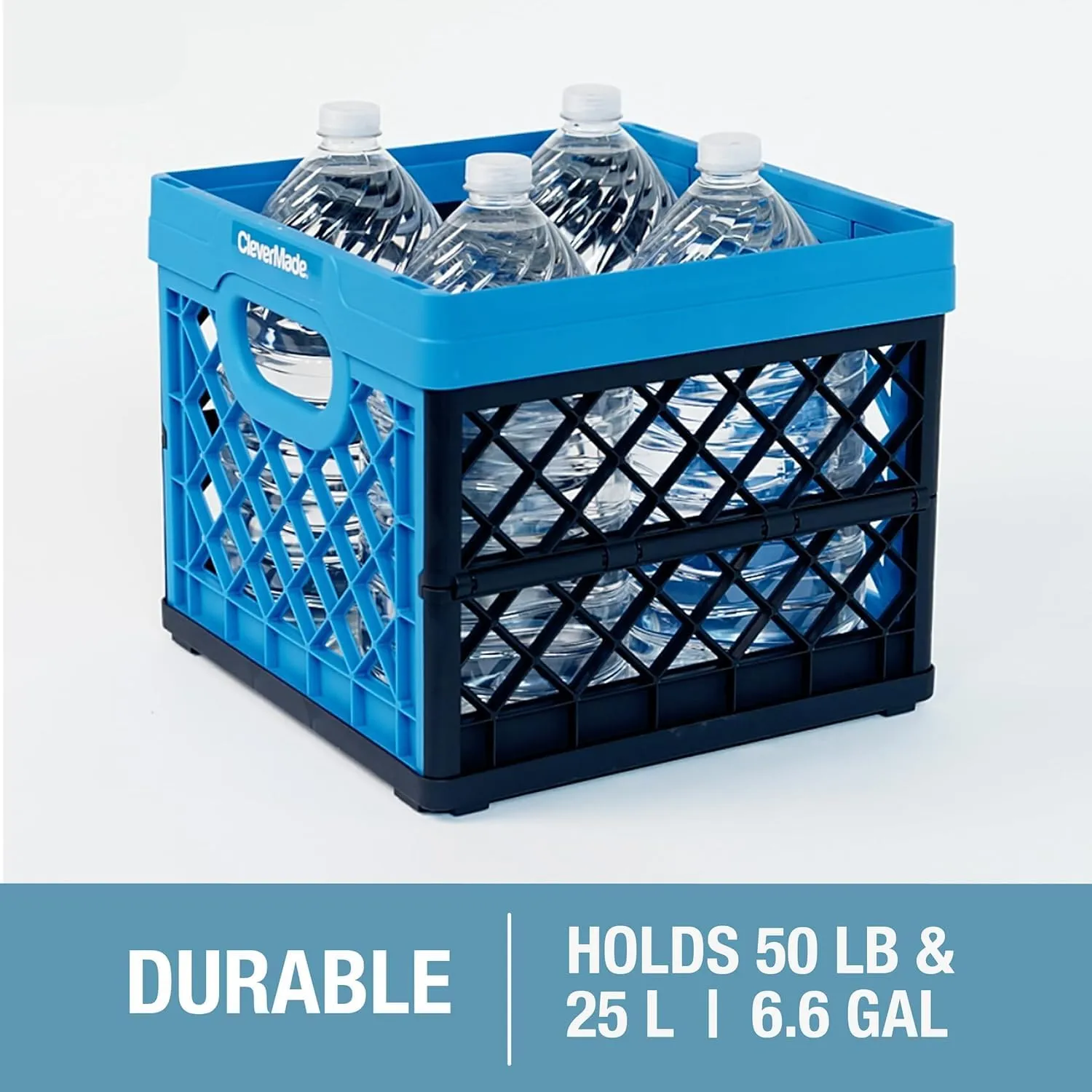 CleverMade Collapsible Milk Crate, Obsidian, 3PK - 25L (6 Gal) Stackable Storage Bins, Holds 50lbs Per Bin - Clevercrates are Heavy Duty, Plastic Collapsible Storage Crate for Multi Purposes