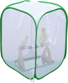 Collapsible Mesh Bird Cage for Song Bird, Bird Cage Seed Catcher White, Large Parakeet Cages, Pop-Up Design, 18 x 18 x 46 Inches