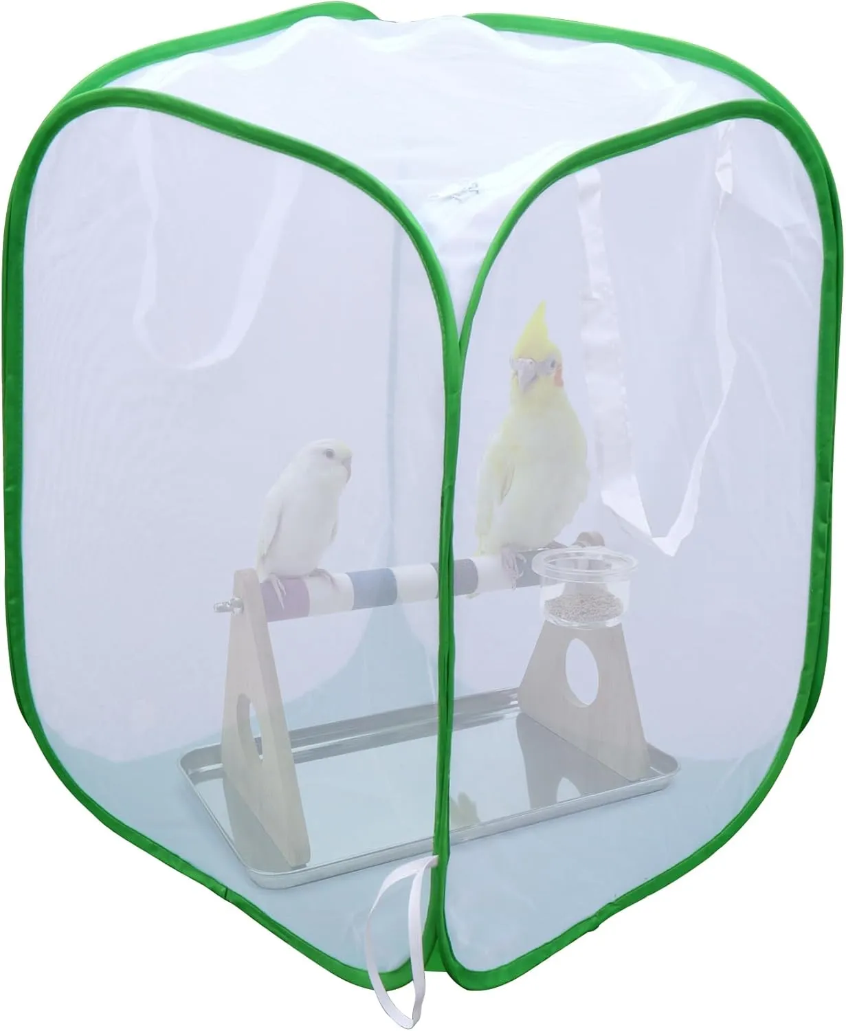 Collapsible Mesh Bird Cage for Song Bird, Bird Cage Seed Catcher White, Large Parakeet Cages, Pop-Up Design, 18 x 18 x 46 Inches