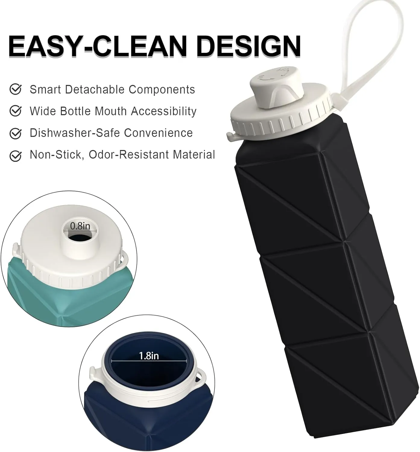 Collapsible Water Bottles 20.6oz, Silicone Foldable Portable Travel Water Bottle, Folding Lightweight Reusable Leakproof for Traveling Camping Hiking Cycling Yoga Sports Outdoor