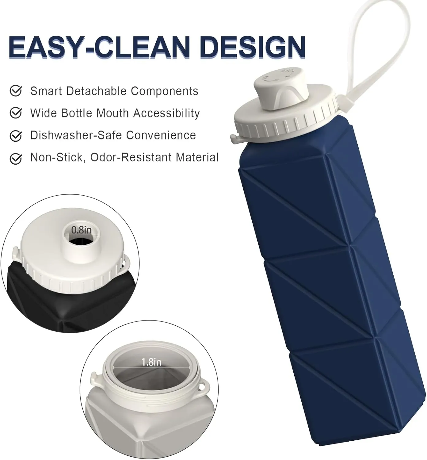 Collapsible Water Bottles 20.6oz, Silicone Foldable Portable Travel Water Bottle, Folding Lightweight Reusable Leakproof for Traveling Camping Hiking Cycling Yoga Sports Outdoor
