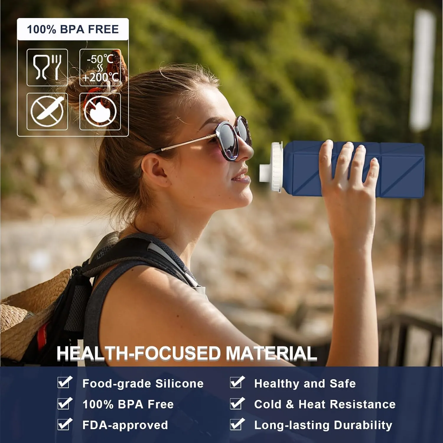 Collapsible Water Bottles 20.6oz, Silicone Foldable Portable Travel Water Bottle, Folding Lightweight Reusable Leakproof for Traveling Camping Hiking Cycling Yoga Sports Outdoor