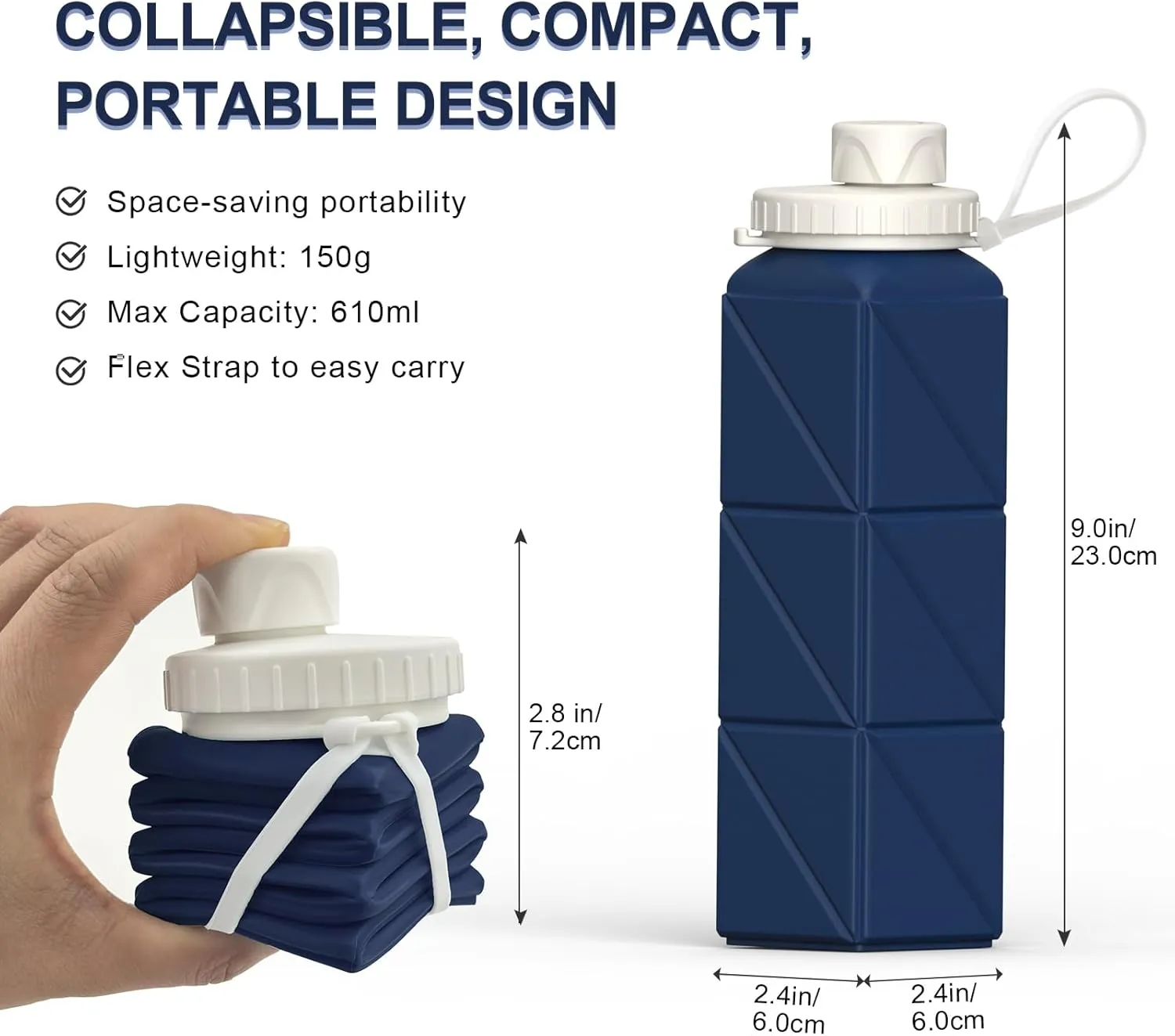Collapsible Water Bottles 20.6oz, Silicone Foldable Portable Travel Water Bottle, Folding Lightweight Reusable Leakproof for Traveling Camping Hiking Cycling Yoga Sports Outdoor