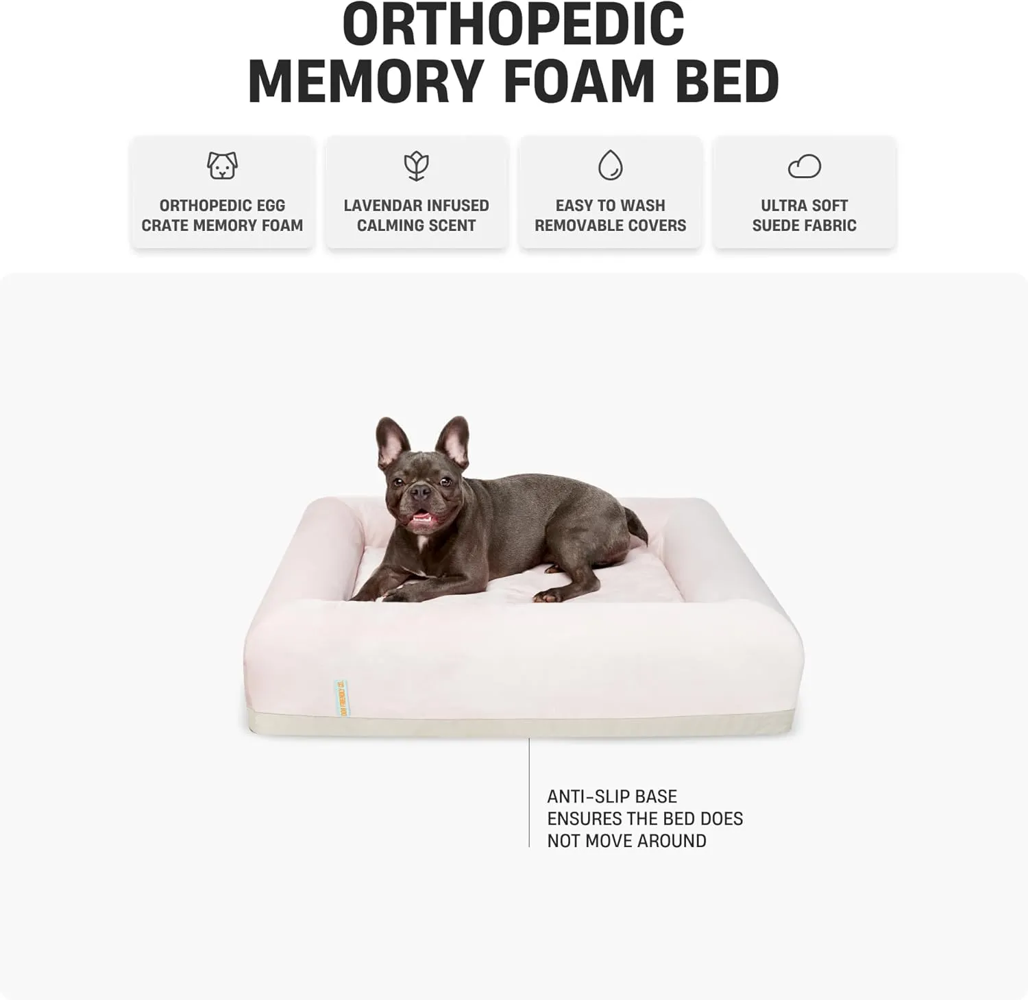 DF Co. Dog Orthopedic Memory Foam Bed | Helps Arthritis & Joint Pain | Lavender Infused, Waterproof Exterior, Machine Washable Cover, Anti-Slip Base | Beige, Size L