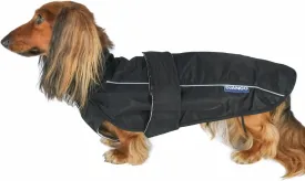 DJANGO City Slicker Waterproof Dog Raincoat and Lightweight Jacket for Long Dogs - Full Coverage Puppy Coat and Reflective Rain Slicker and Windbreaker - Adjustable with Harness Hole (Black, Large)