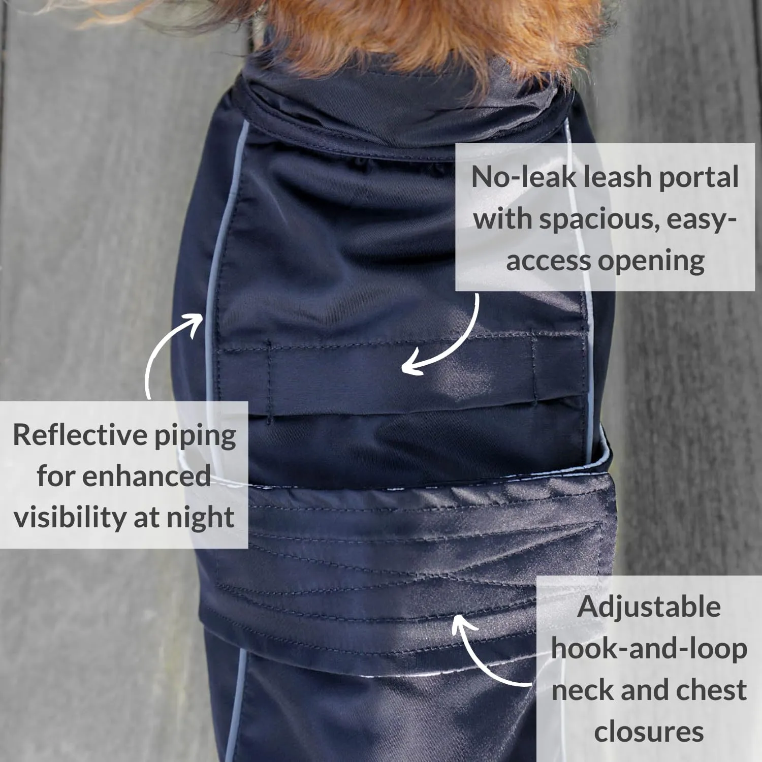 DJANGO City Slicker Waterproof Dog Raincoat and Lightweight Jacket for Long Dogs - Full Coverage Puppy Coat and Reflective Rain Slicker and Windbreaker - Adjustable with Harness Hole (Black, Large)