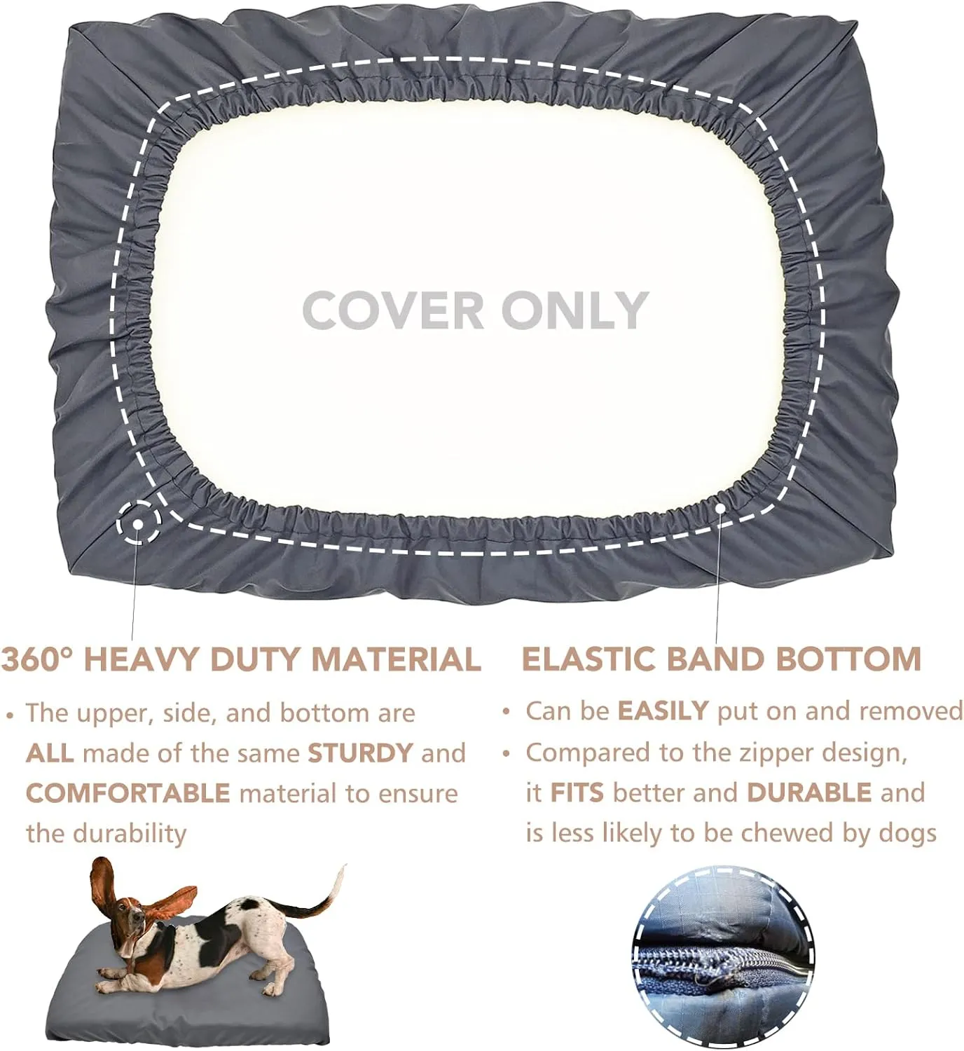 Dog Bed Cover Waterproof Replacement Machine Washable Covers for Dog Bed Heavy Duty Scratch Resistant Mattress Protector Pet Bed 30x20 Inch Grey Cover Only
