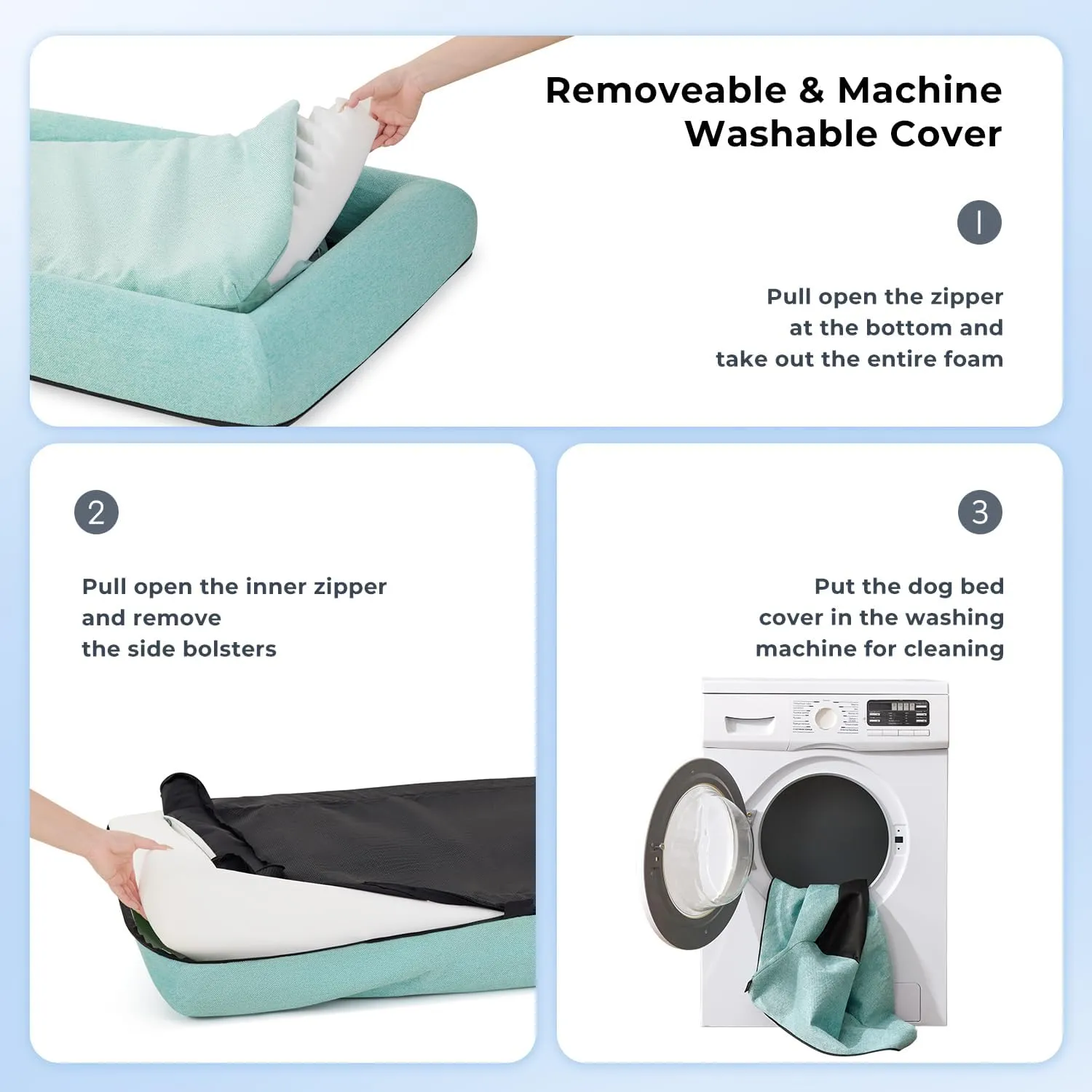 Dog Bed for Medium Size Dogs - Washable Orthopedic Medium Dog Sofa Bed with Removable Supportive Foam Bolster, Linen Waterproof Cover & Non Skid Bottom, Green