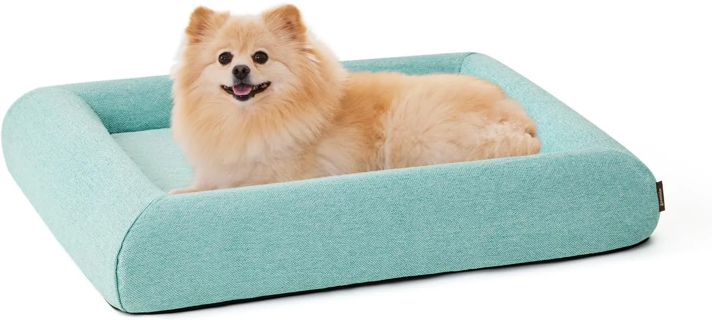 Dog Bed for Medium Size Dogs - Washable Orthopedic Medium Dog Sofa Bed with Removable Supportive Foam Bolster, Linen Waterproof Cover & Non Skid Bottom, Green