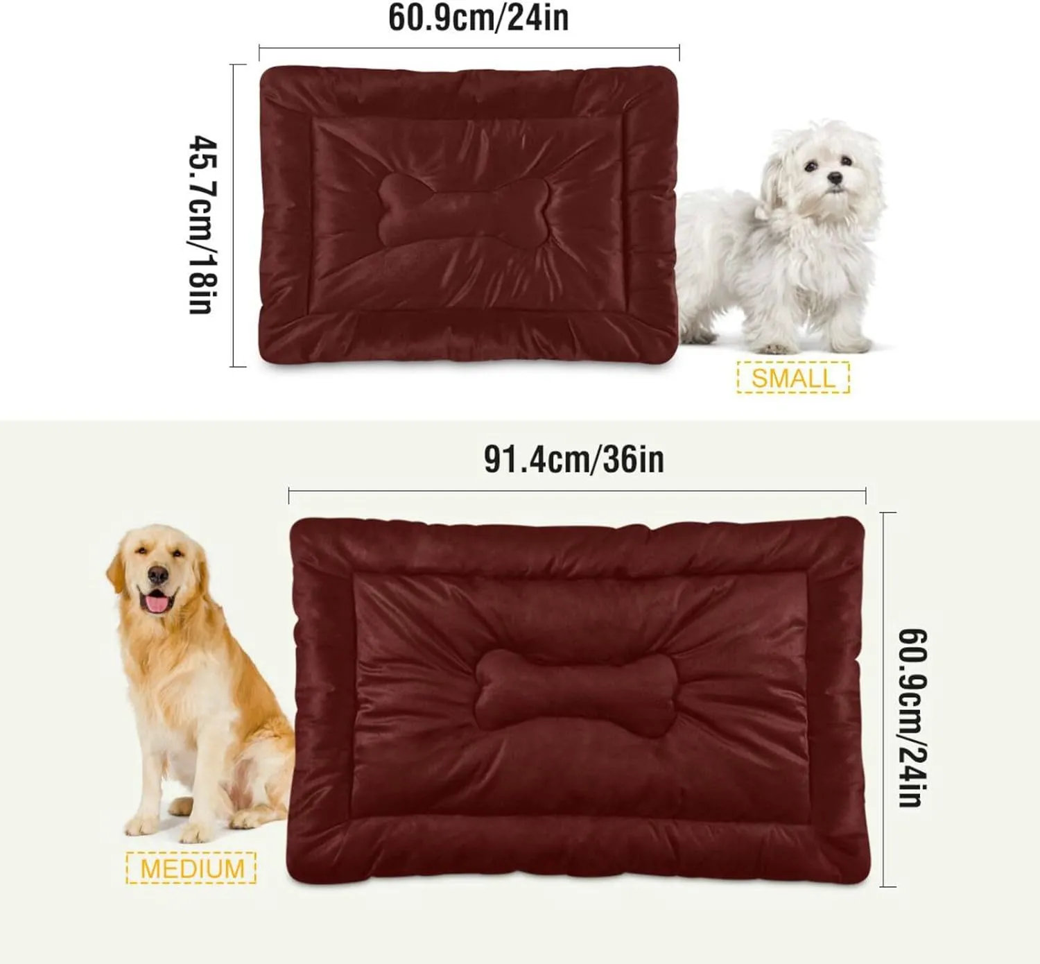 Dog Bed Mat Soft Comfortable Anti-Slip Bottom Pet Mat Washable Cat Kennel Crate Pad for Small Medium Large Pets 18x24in Burgundy