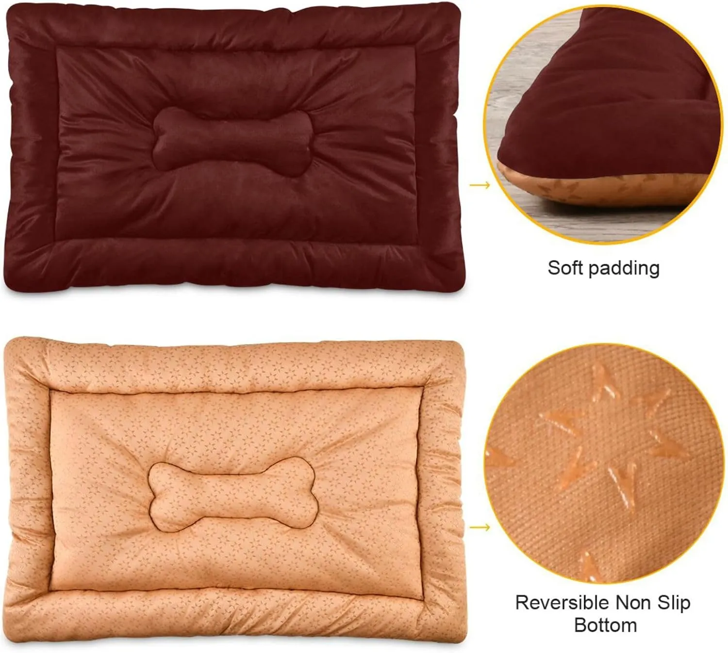 Dog Bed Mat Soft Comfortable Anti-Slip Bottom Pet Mat Washable Cat Kennel Crate Pad for Small Medium Large Pets 18x24in Burgundy