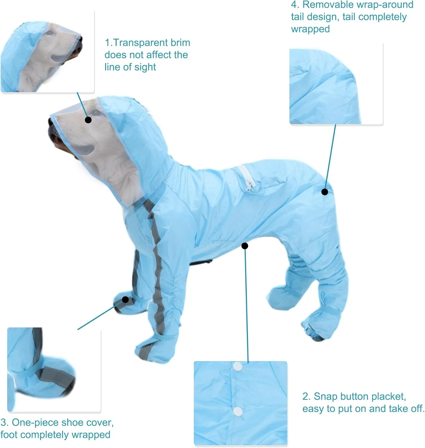 Dog Raincoat, Full Coverage Small Dog Raincoat, Waterproof with Four-Leg Protection, Dog Rain Jacket, Reflective Strip Design, Blue, XL Size, 1 Pcs