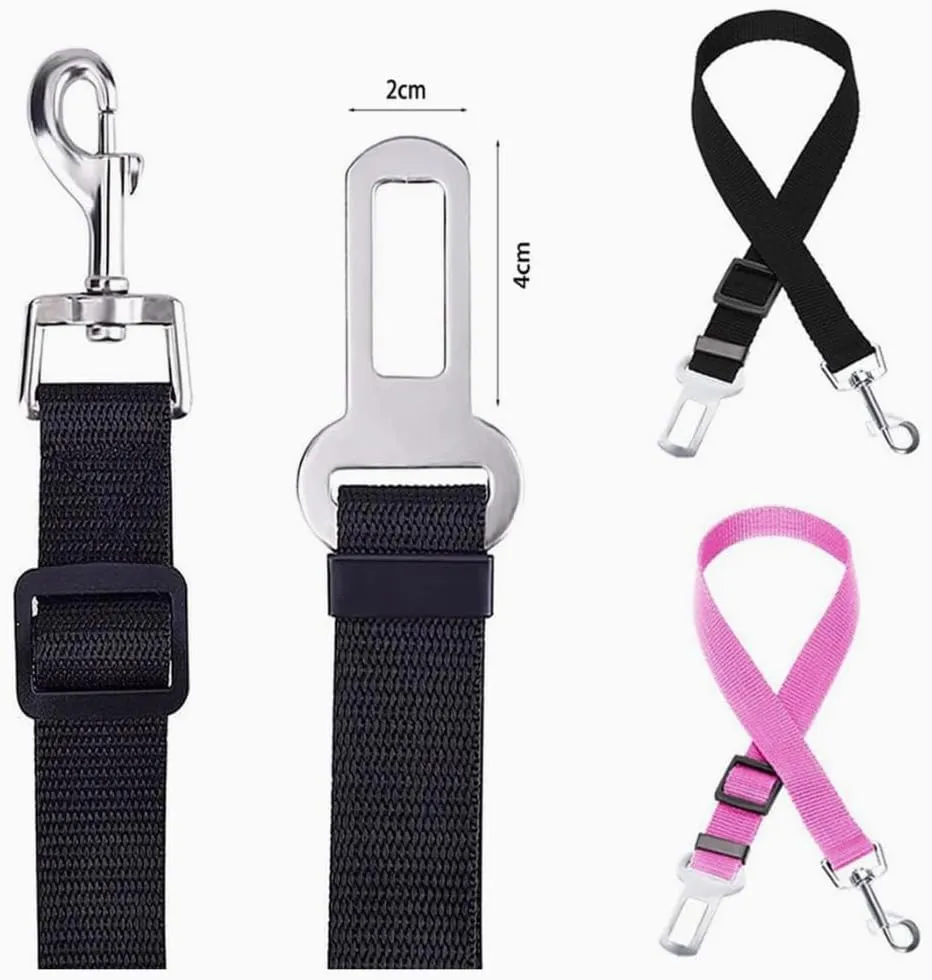 Dog Seat Belt, Adjustable Safety Seatbelt Car Harness for Dogs in Car with Latch Buckle, Seatbelt Adjustable Pet Seat Belts for Dogs, Cats and Pets, 2 Pack Seatbelt Dog (Pink and Black)