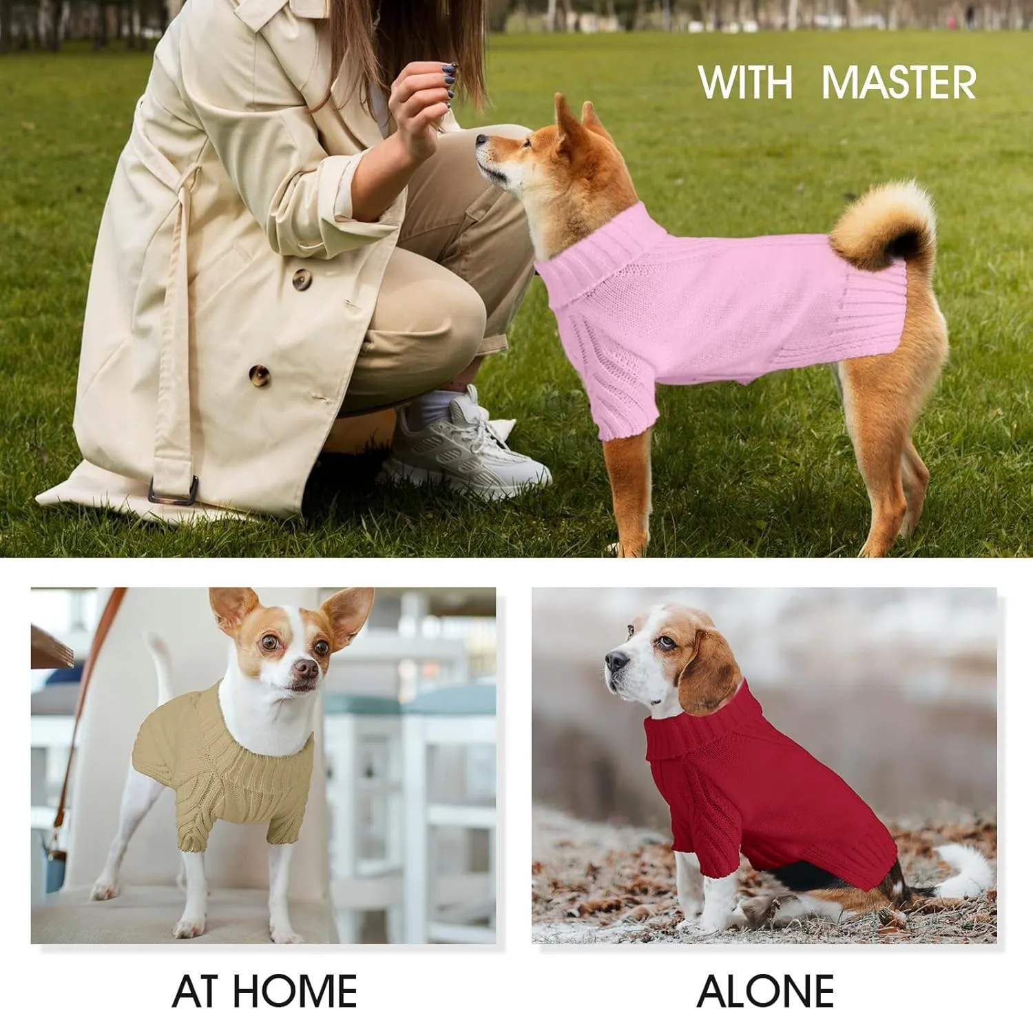 Dog Sweaters for Small Medium Large Dogs Girl, Classic Turtleneck Pet Sweater for Dogs Cats, Thermal Doggy Winter Coat, Warm Dog Shirt Outfits, Double Knitting Collar for Outdoor Playing (S, Camel)