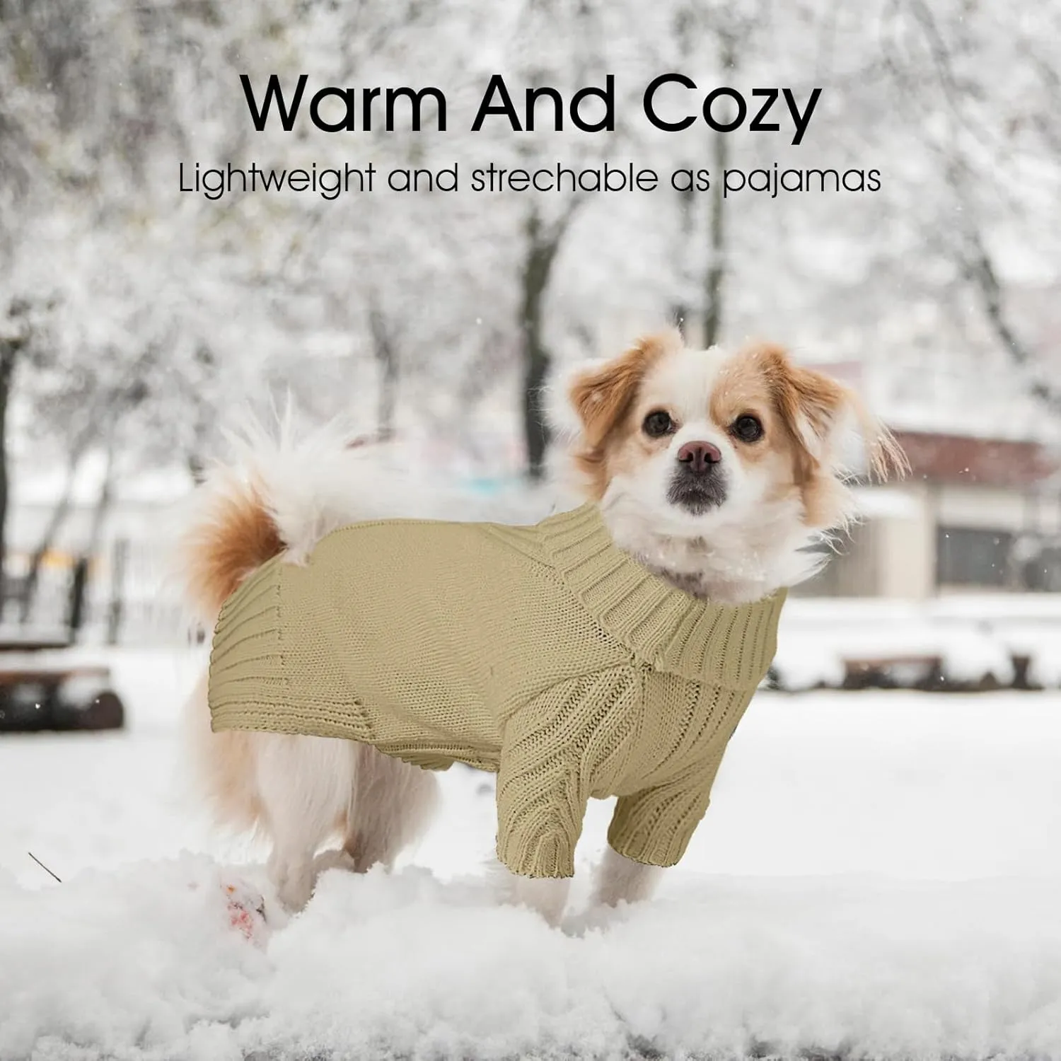 Dog Sweaters for Small Medium Large Dogs Girl, Classic Turtleneck Pet Sweater for Dogs Cats, Thermal Doggy Winter Coat, Warm Dog Shirt Outfits, Double Knitting Collar for Outdoor Playing (S, Camel)