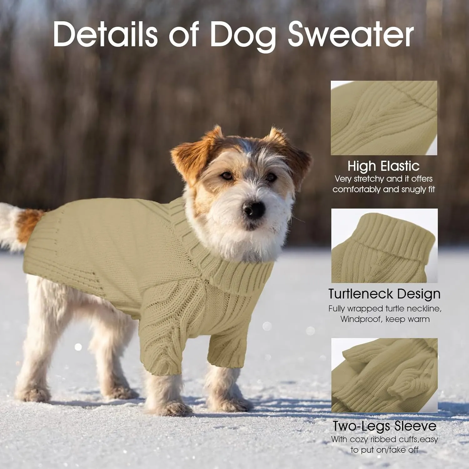 Dog Sweaters for Small Medium Large Dogs Girl, Classic Turtleneck Pet Sweater for Dogs Cats, Thermal Doggy Winter Coat, Warm Dog Shirt Outfits, Double Knitting Collar for Outdoor Playing (S, Camel)