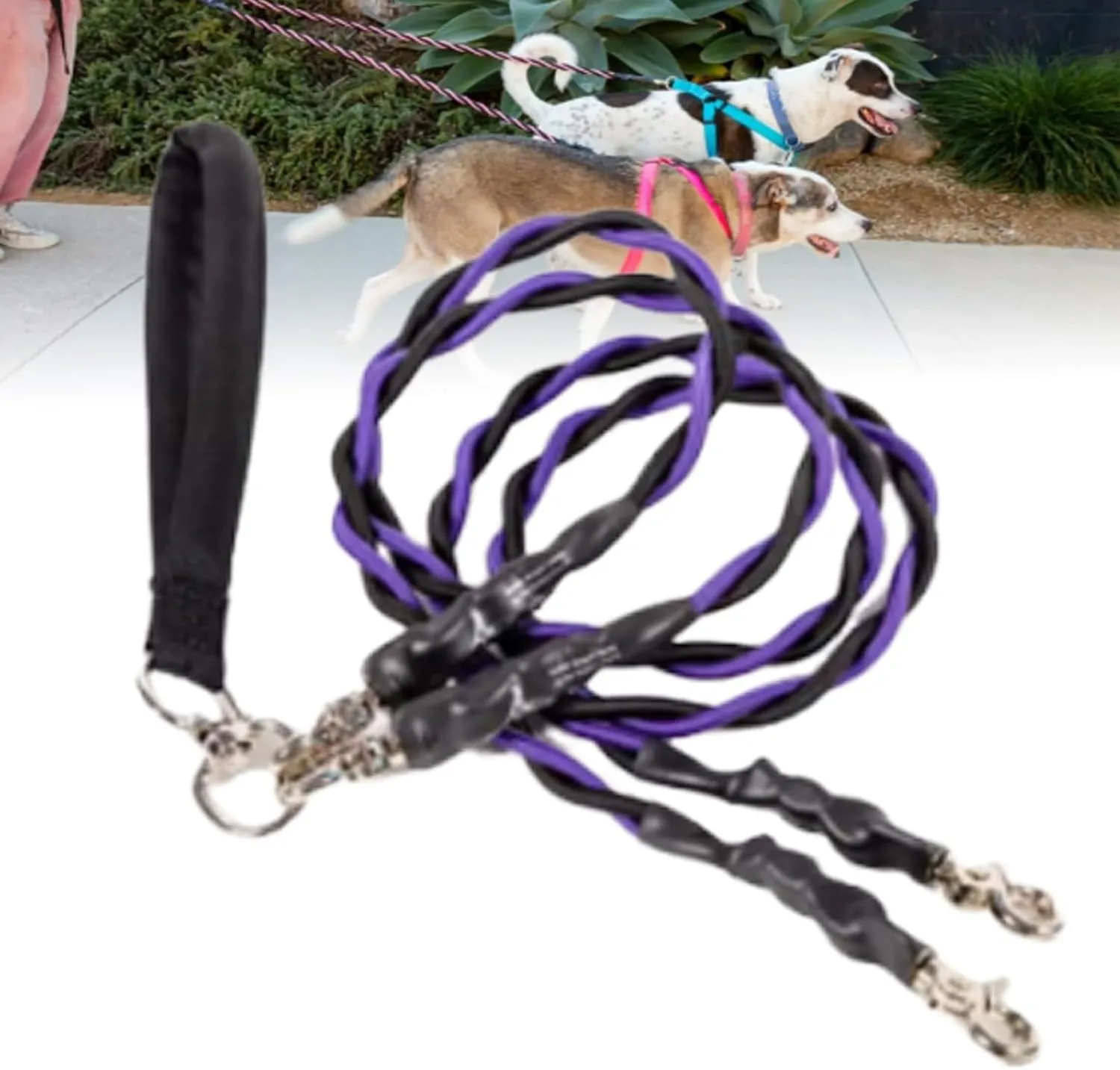 Double Bungee Leash - 1st Step Training Tool, No Tangle Dual Leash for 2 Dogs, Sturdy Walking Training Lead, Padded Handles, for Small, Medium, Large Breeds (Yelow, Medium)