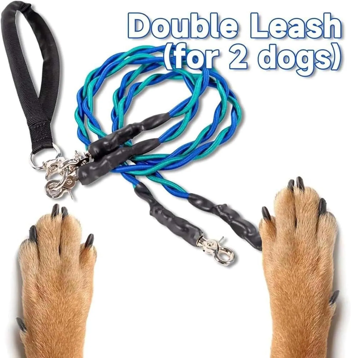 Double Bungee Leash - 1st Step Training Tool, No Tangle Dual Leash for 2 Dogs, Sturdy Walking Training Lead, Padded Handles, for Small, Medium, Large Breeds (Yelow, Medium)
