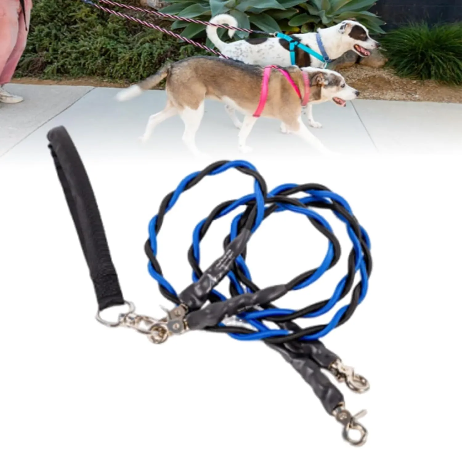 Double Bungee Leash - 1st Step Training Tool, No Tangle Dual Leash for 2 Dogs, Sturdy Walking Training Lead, Padded Handles, for Small, Medium, Large Breeds (Yelow, Medium)