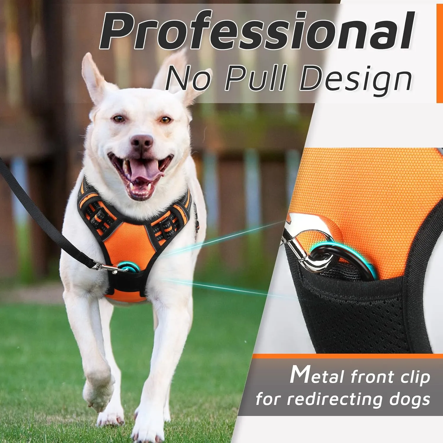 Eagloo Dog Harness Large Breed, No Pull Service Vest with Reflective Strips and Control Handle, Adjustable and Comfortable for Easy Walking, No Choke Pet Harness with 2 Metal Rings, Orange, XL