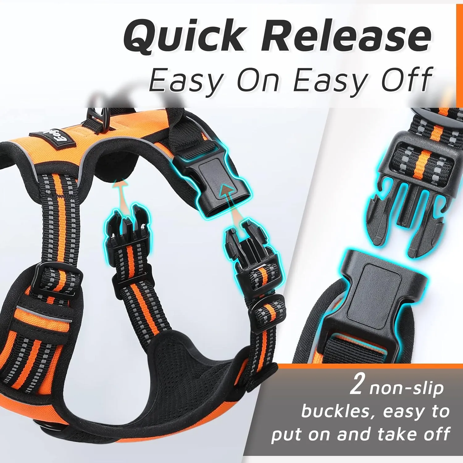 Eagloo Dog Harness Large Breed, No Pull Service Vest with Reflective Strips and Control Handle, Adjustable and Comfortable for Easy Walking, No Choke Pet Harness with 2 Metal Rings, Orange, XL